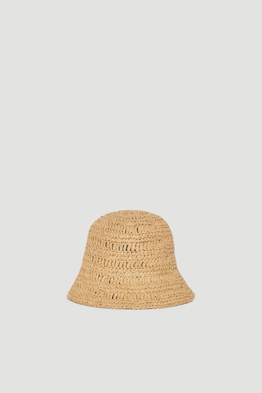 Natural paper weave bucket hat in a light tan shade with a softly curved brim