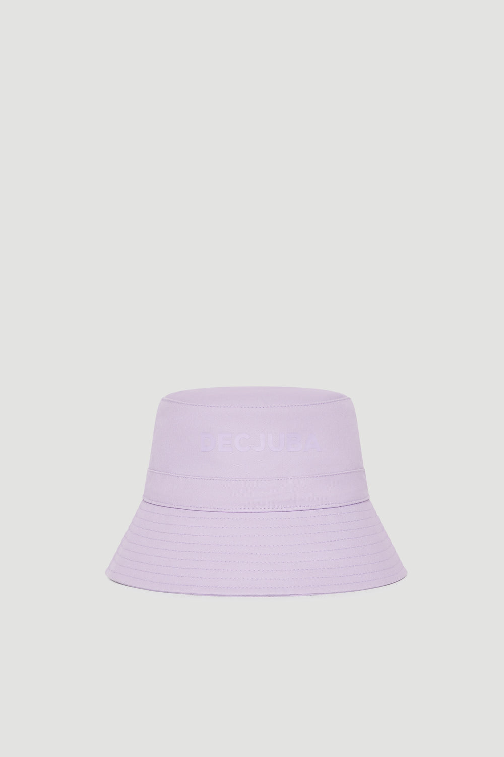 Lavender bucket hat with a tonal Decjuba logo and lightweight design
