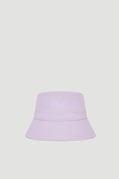 Lavender bucket hat with a tonal Decjuba logo and lightweight design