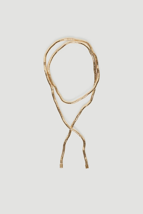 Delicate gold-tone wrap necklace with textured links, perfect for adding subtle elegance to any outfit