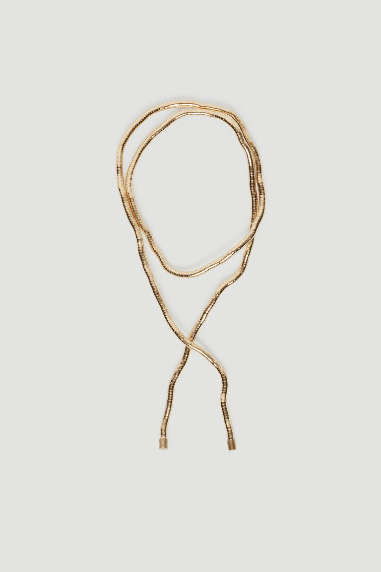 Delicate gold-tone wrap necklace with textured links, perfect for adding subtle elegance to any outfit