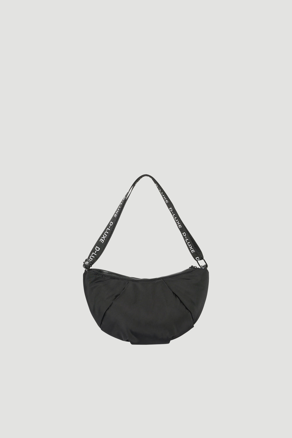 Black puffed crossbody bag with a wide shoulder strap