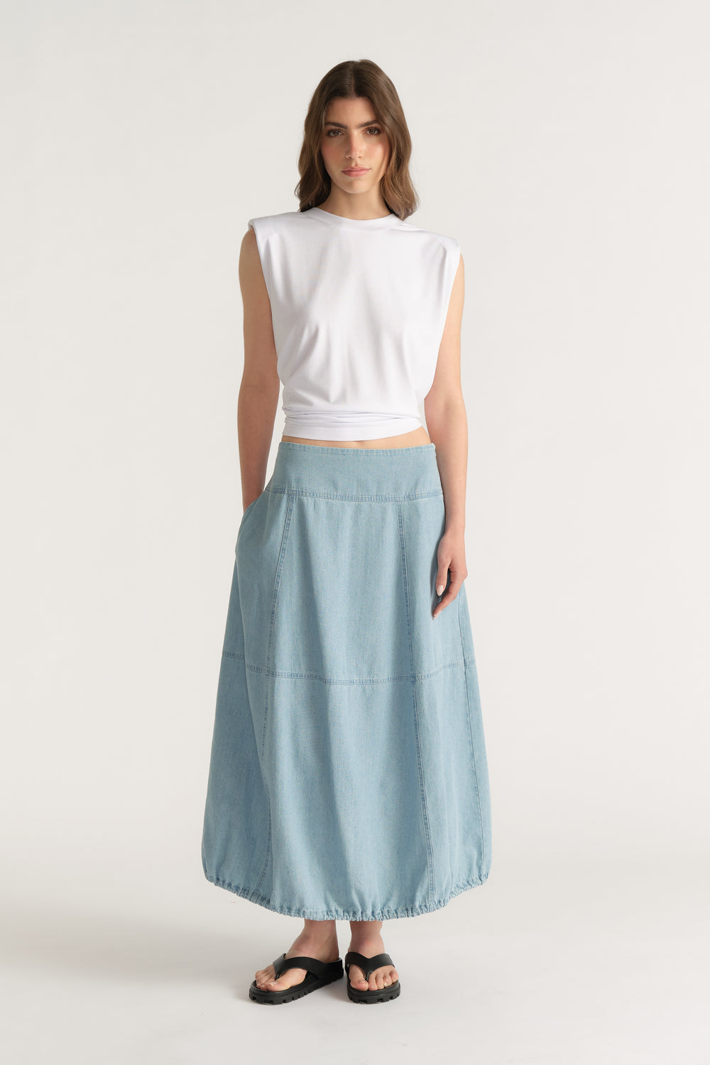 D-Luxe Denim Cocoon Skirt