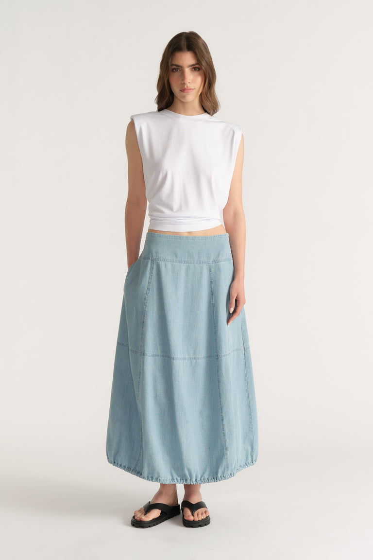 D-Luxe Denim Cocoon Skirt