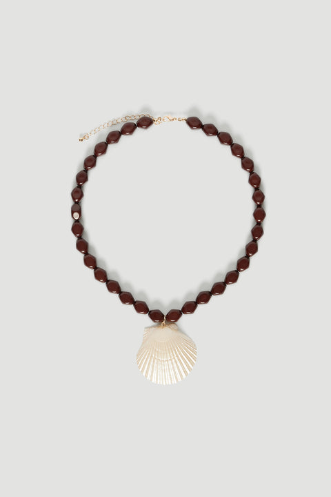 Chocolate brown stone necklace with a delicate shell pendant