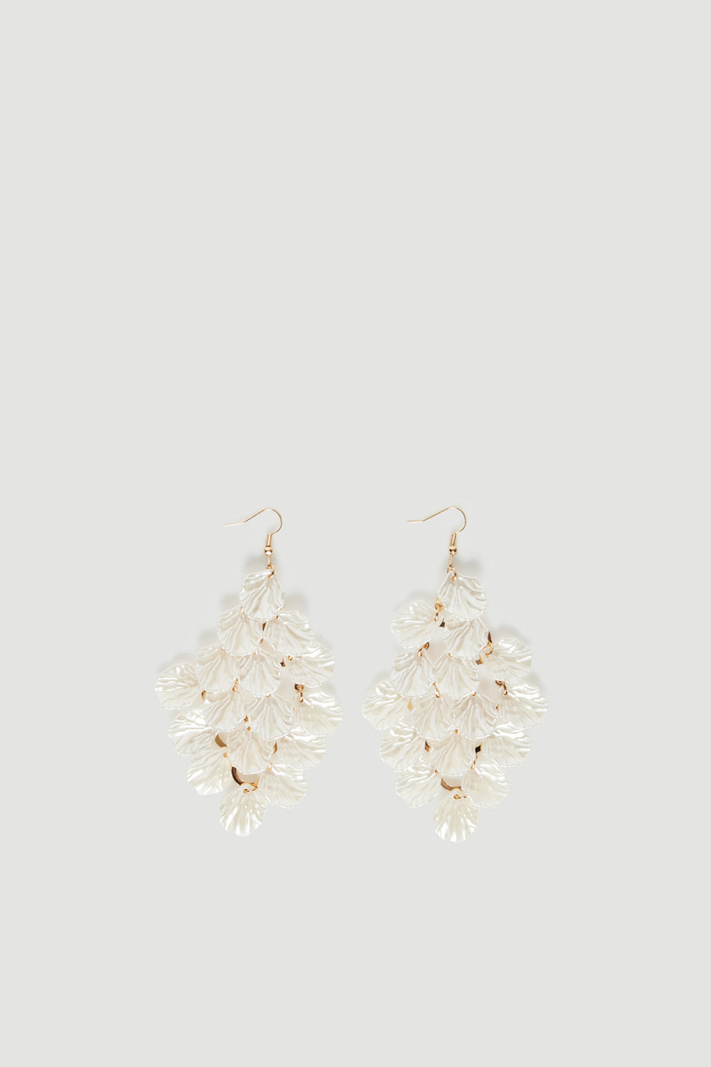 Large lightweight drop earrings with layered pearlescent shell details and hook tops