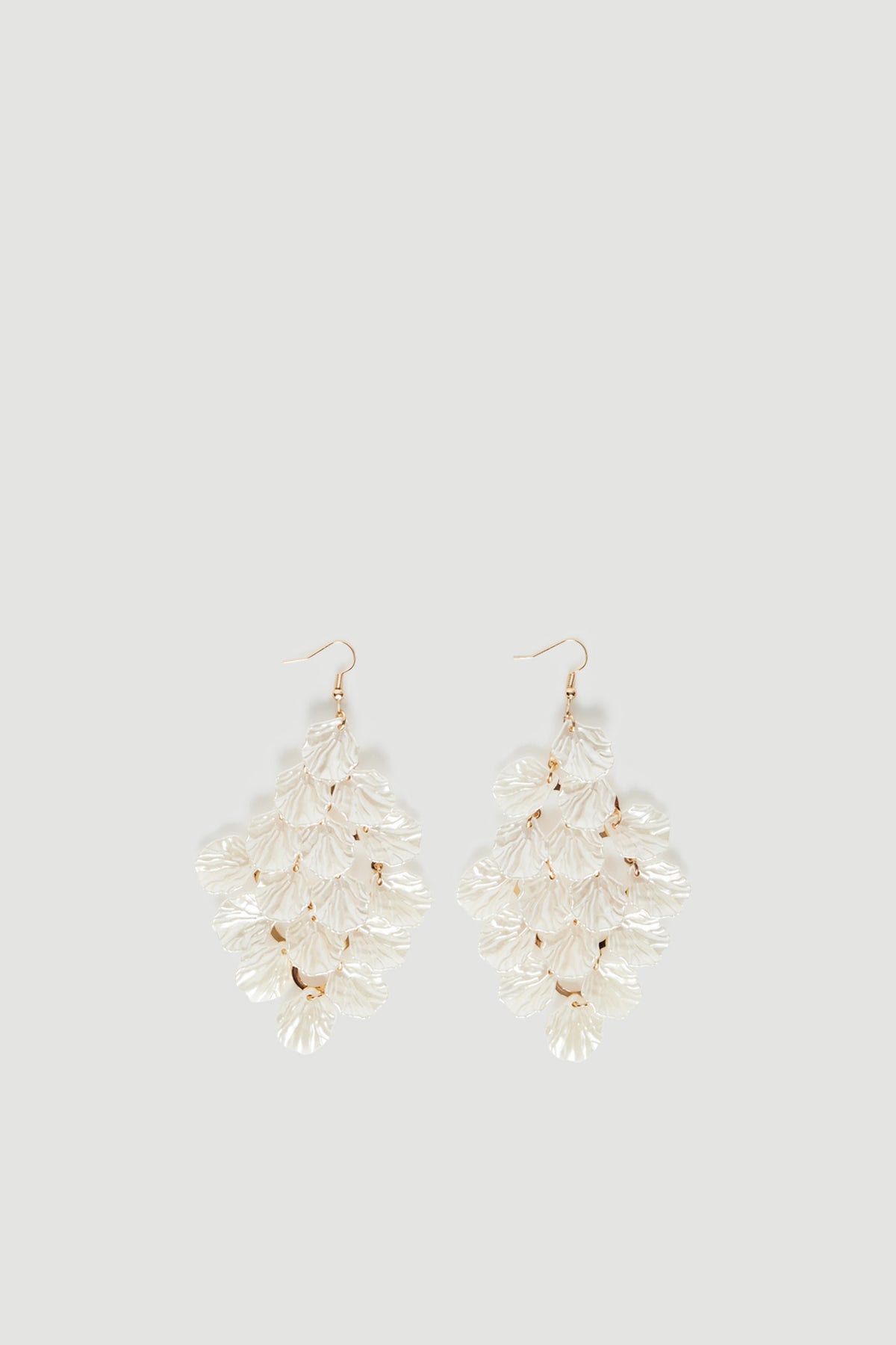 Large lightweight drop earrings with layered pearlescent shell details and hook tops