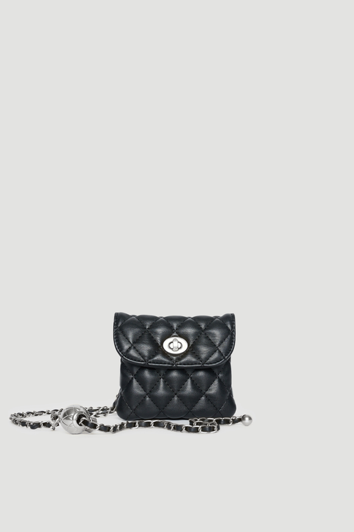 Black mini quilted bag with chain strap and twist lock closure