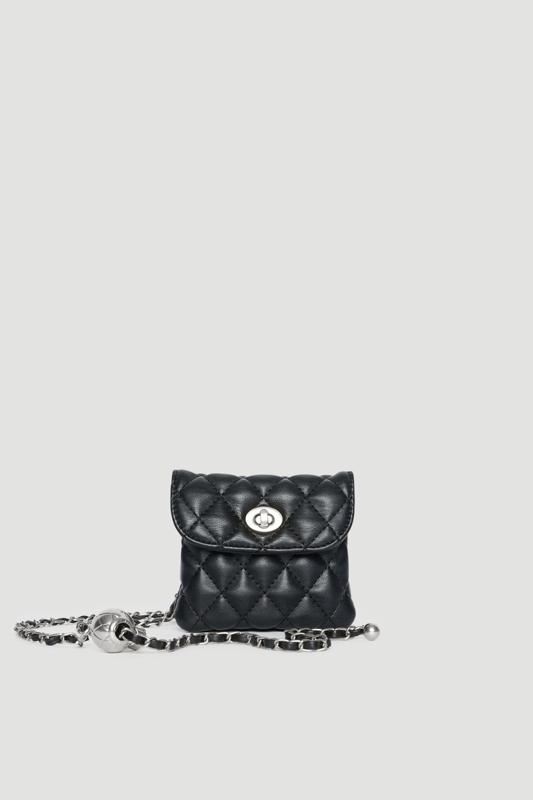 Black mini quilted bag with chain strap and twist lock closure