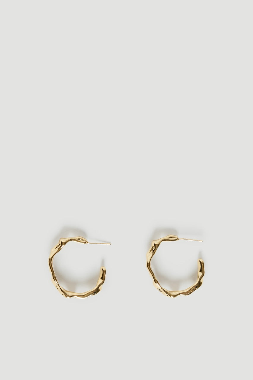 Pair of 9ct twisted gold hoop earrings with textured uneven bands