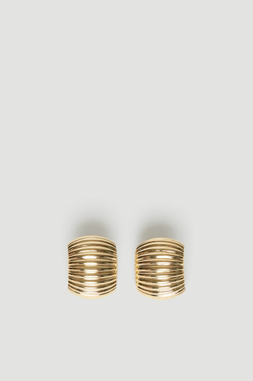 Pair of gold ribbed statement earrings with rounded horizontal ridges