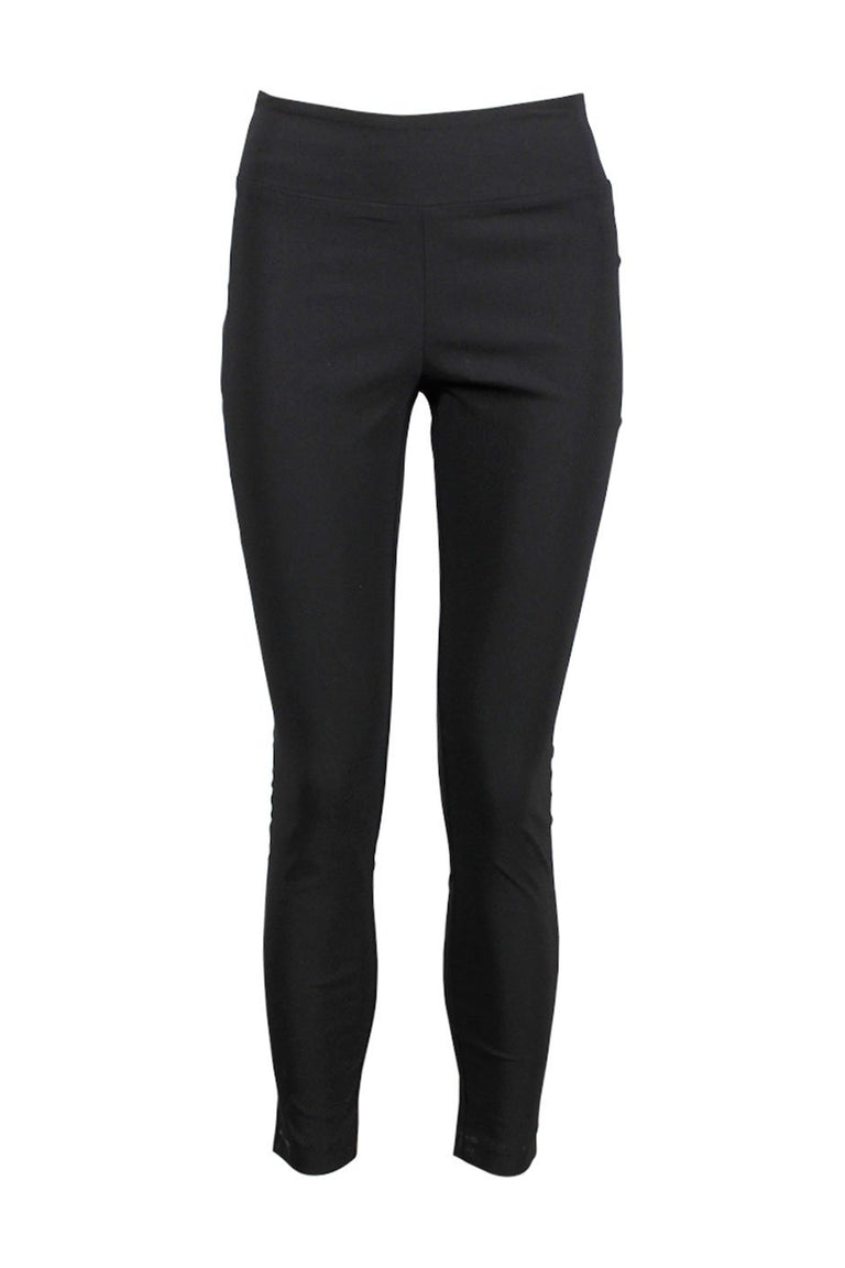 Slim-fit black bengaline pants with a high waist, designed for a sleek and comfortable everyday look.