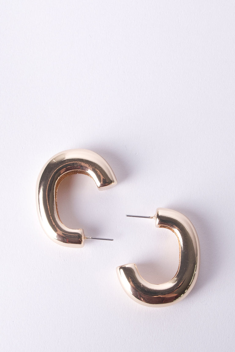 Rose gold chunky hoop earrings with stud closures