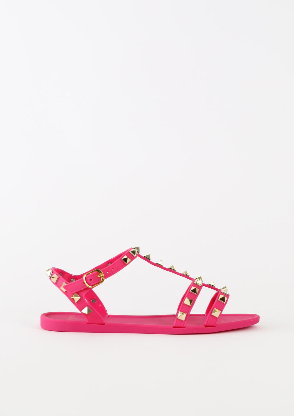 Pink girls T bar sandal with pyramid stud detailing and adjustable ankle strap