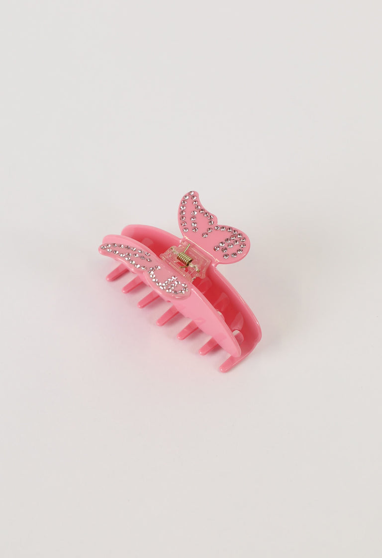 Pink butterfly hair claw clip embellished with sparkling diamante stones
