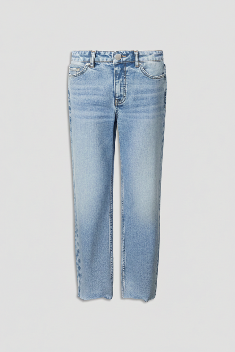 Light wash straight leg girls jeans with classic five-pocket styling for everyday casual wear and easy versatility.