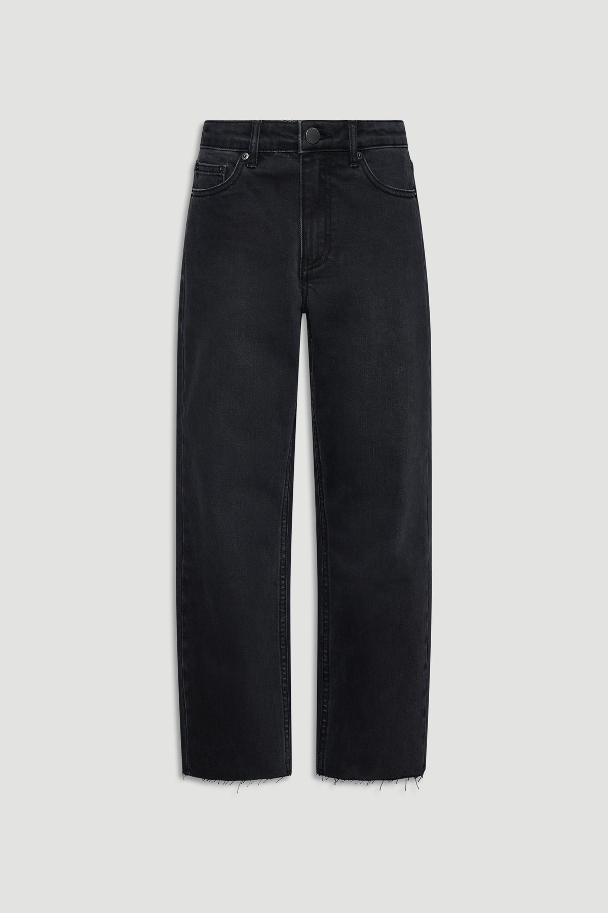 Girls relaxed straight-leg black denim jeans with high waist and raw hem detailing for a modern casual look.
