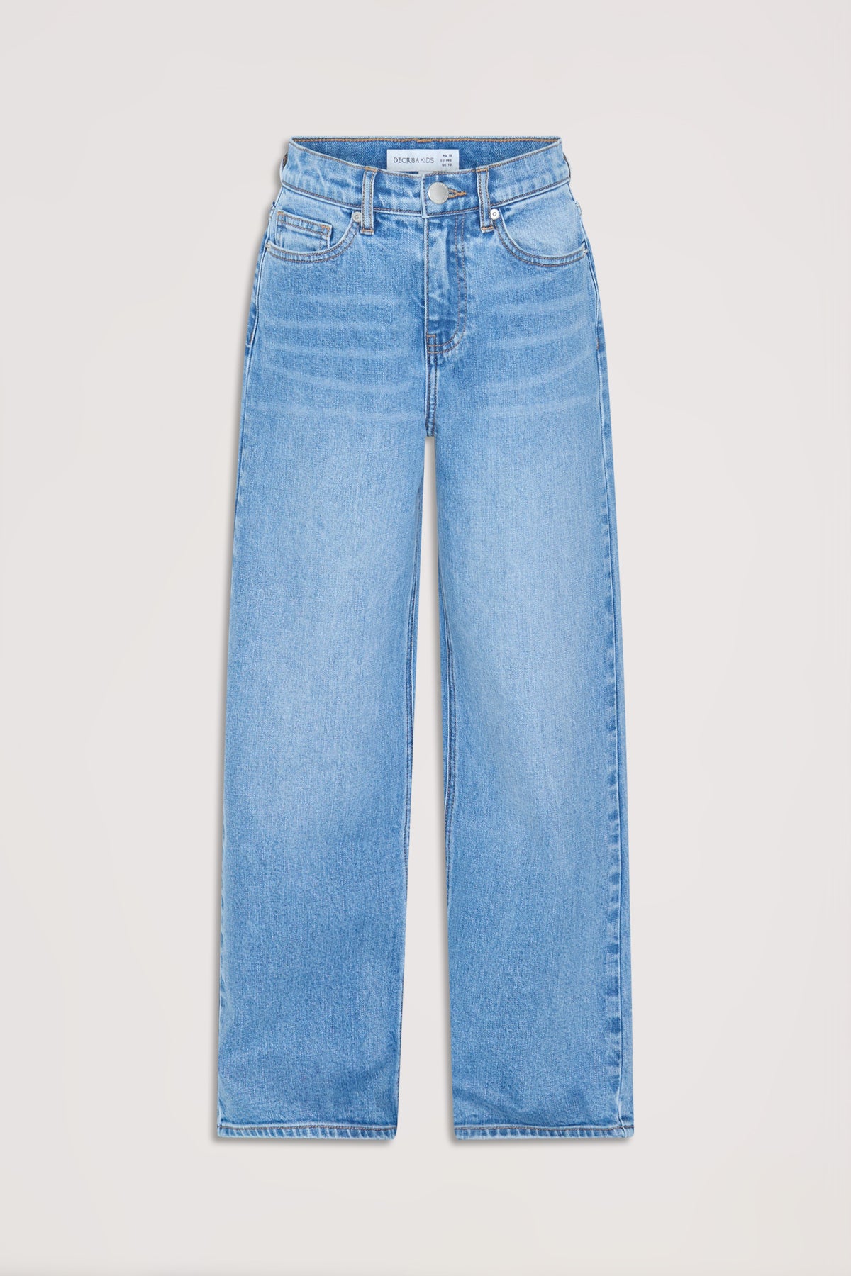 Light wash girls' denim jeans with an extra long, wide-leg cut for a modern, relaxed fit.