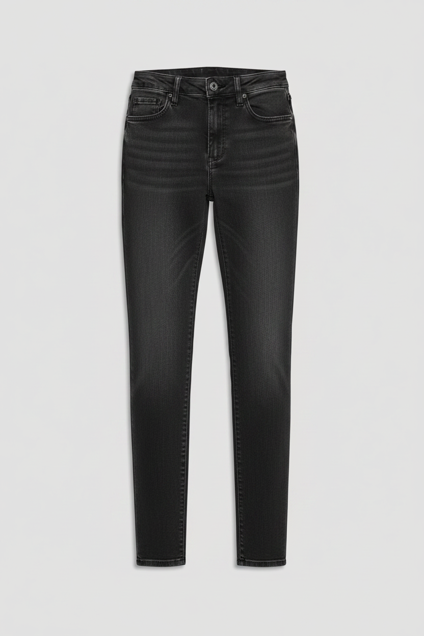 Girls' black skinny leg jeans with classic five-pocket styling and subtle faded details for everyday wear.