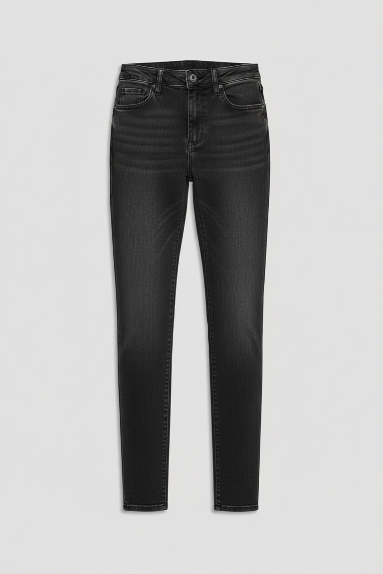 Girls' black skinny leg jeans with classic five-pocket styling and subtle faded details for everyday wear.