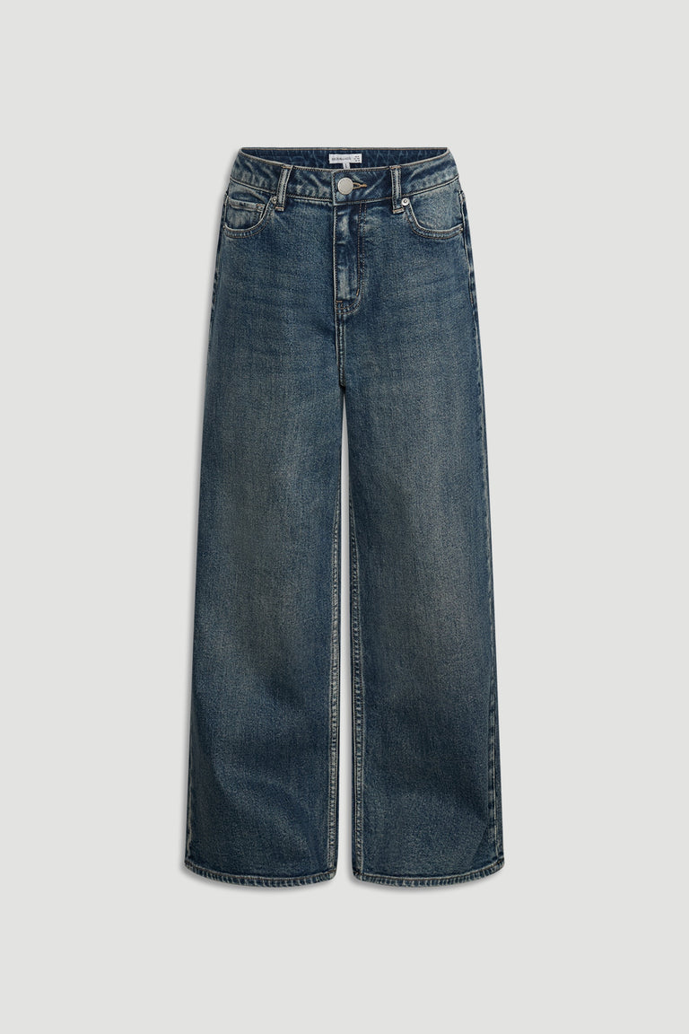 Girls Dad Baggy Jean in dark blue denim with a high waist and relaxed wide-leg fit by DECJUBA Australian fashion brand