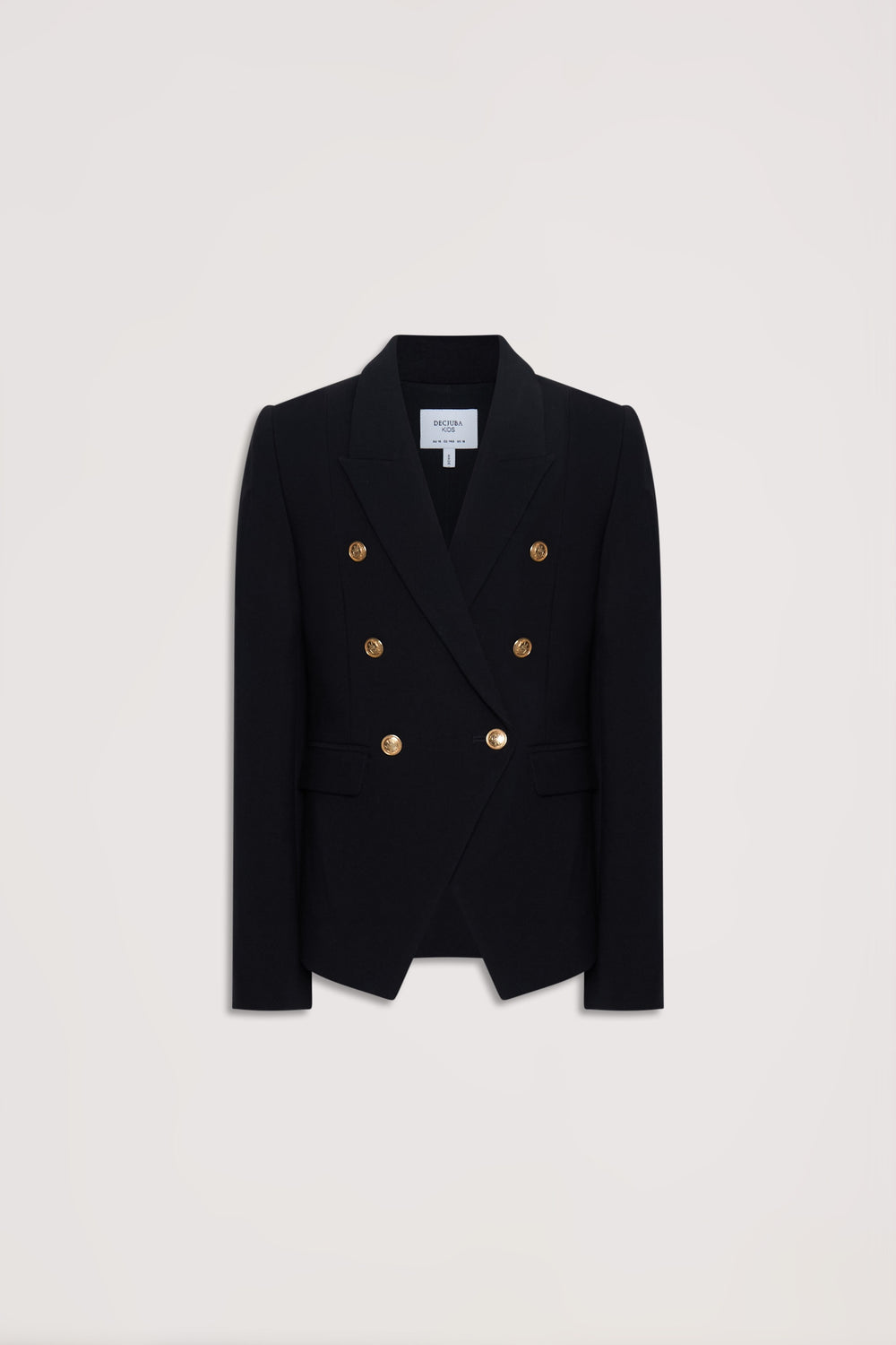 Black double-breasted girls blazer with gold buttons and tailored fit for a polished, versatile look.