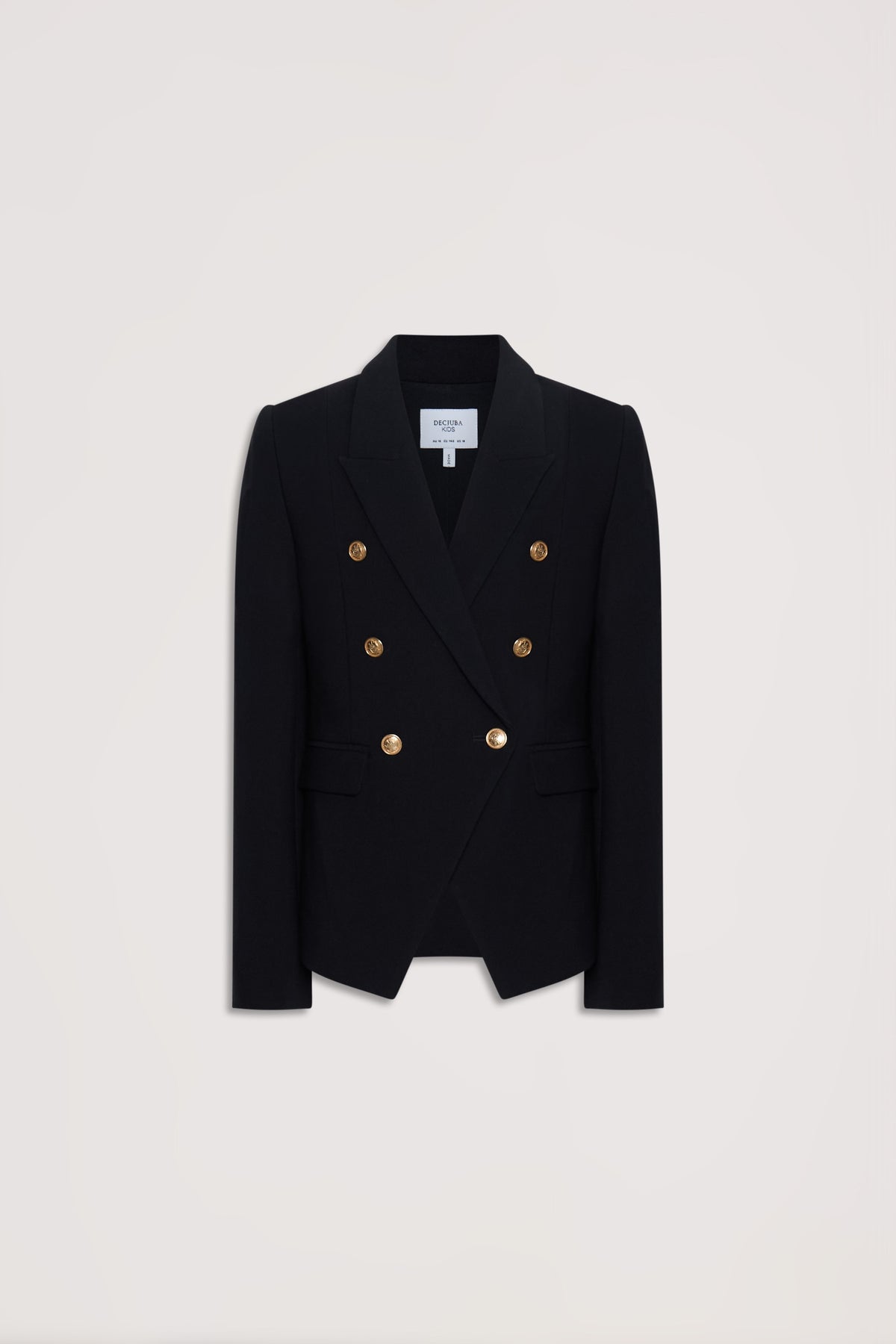 Black double-breasted girls blazer with gold buttons and tailored fit for a polished, versatile look.