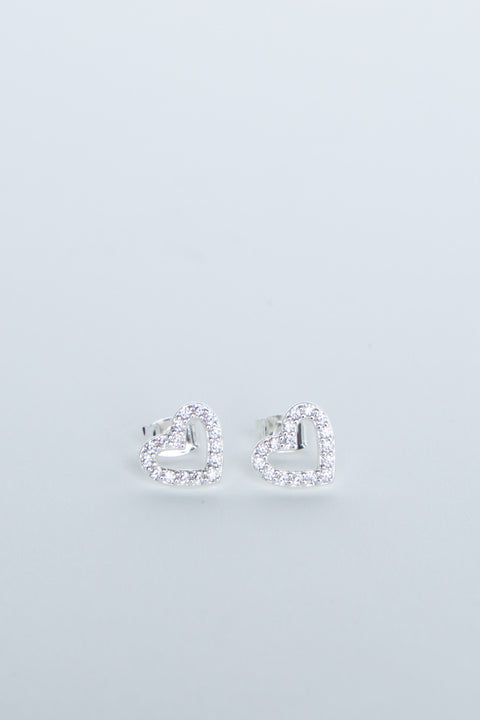 Heart-shaped stud earrings with sparkling crystal detailing