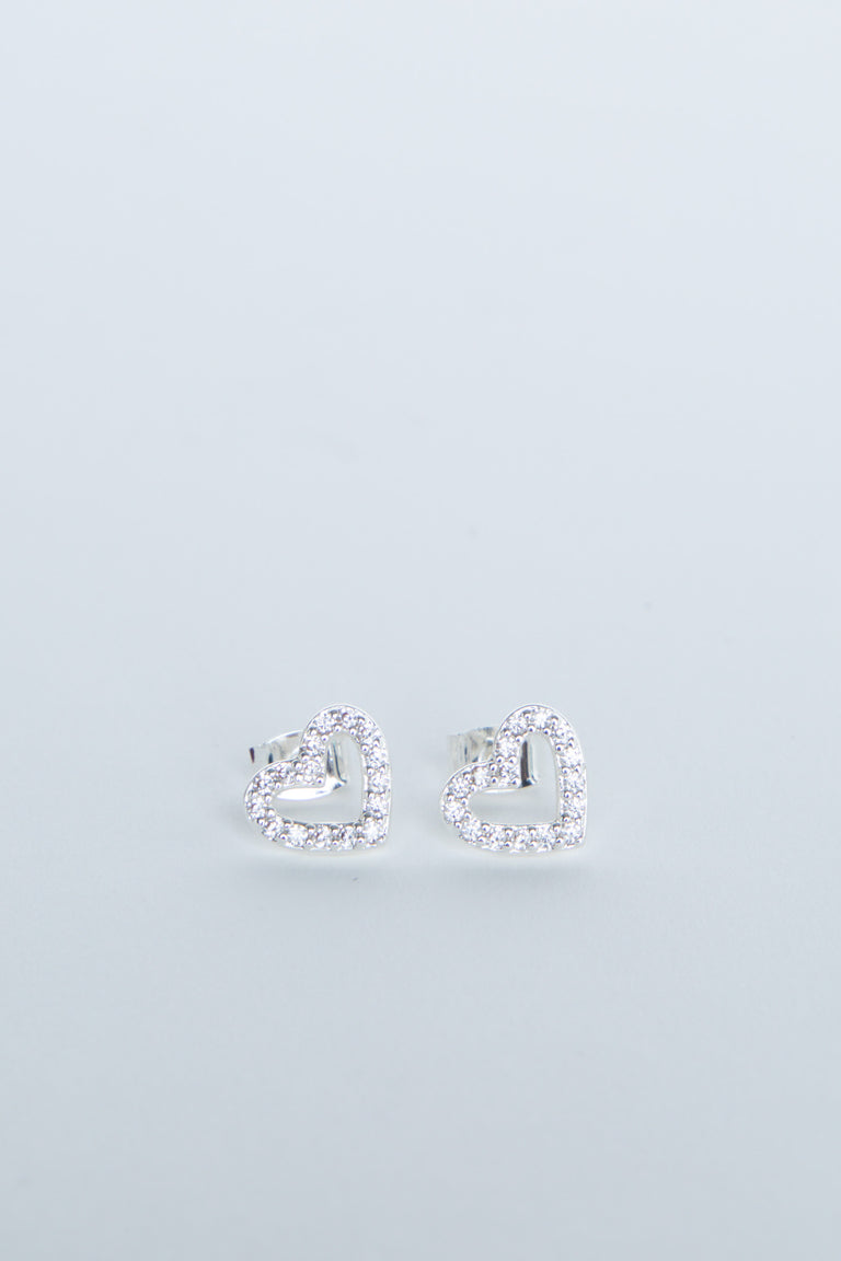 Heart-shaped stud earrings with sparkling crystal detailing