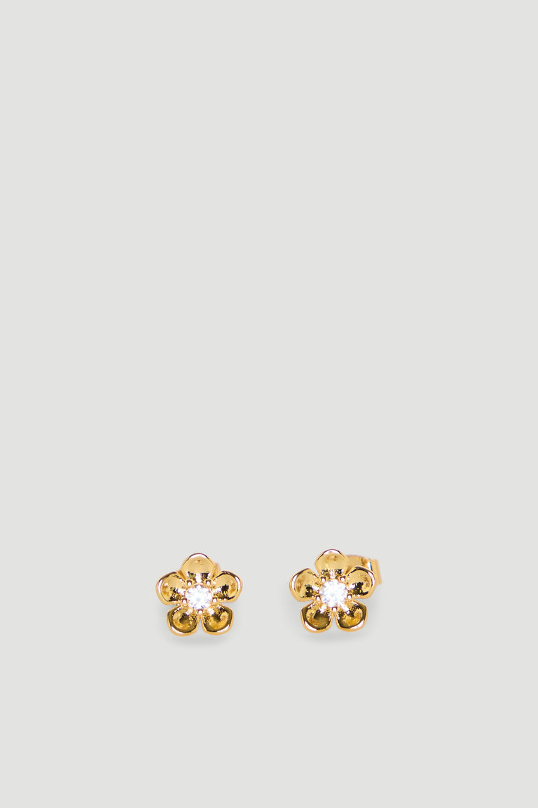 Delicate gold flower-shaped stud earrings with a sparkling center detail, perfect for girls’ everyday wear.