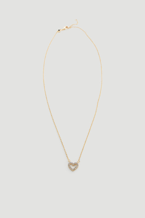 Delicate gold necklace featuring a small heart pendant adorned with sparkling stones for a subtle touch of elegance