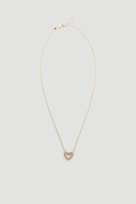 Delicate gold necklace featuring a small heart pendant adorned with sparkling stones for a subtle touch of elegance
