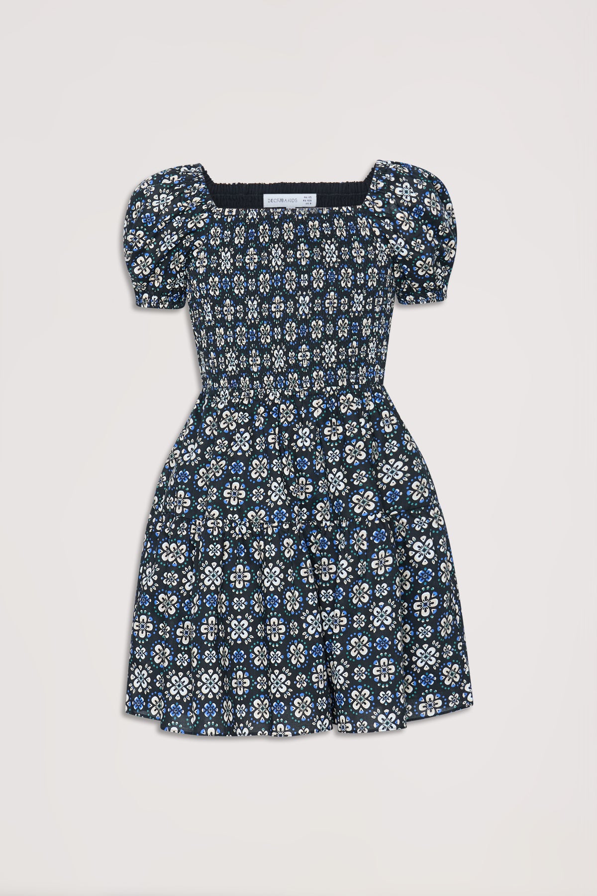 Girls Maude Mini Dress with short balloon sleeves and a floral pattern, shown in gallery position 6 portrait view.