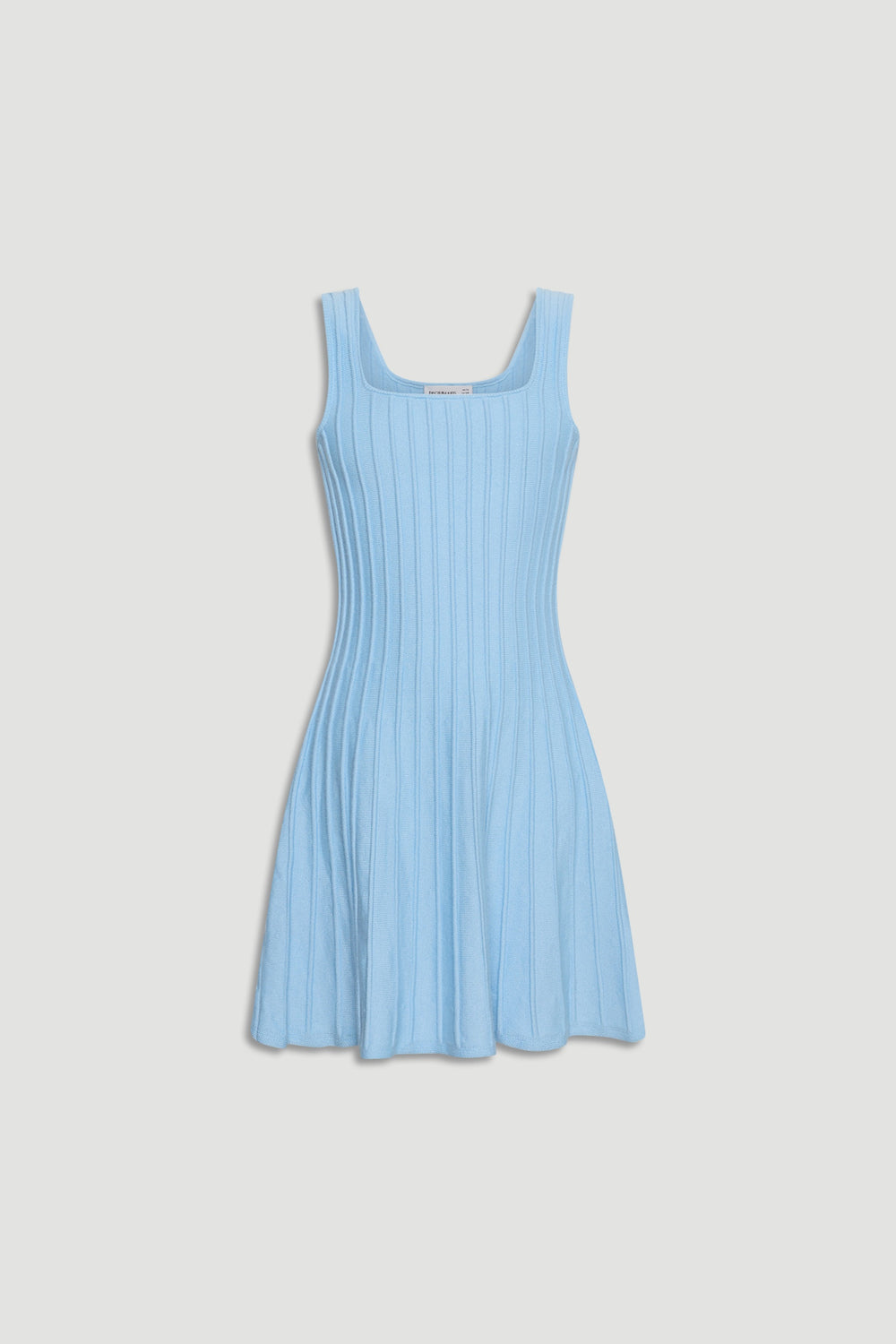 Light blue ribbed knit dress for girls with sleeveless design and flared skirt for a comfortable fit.