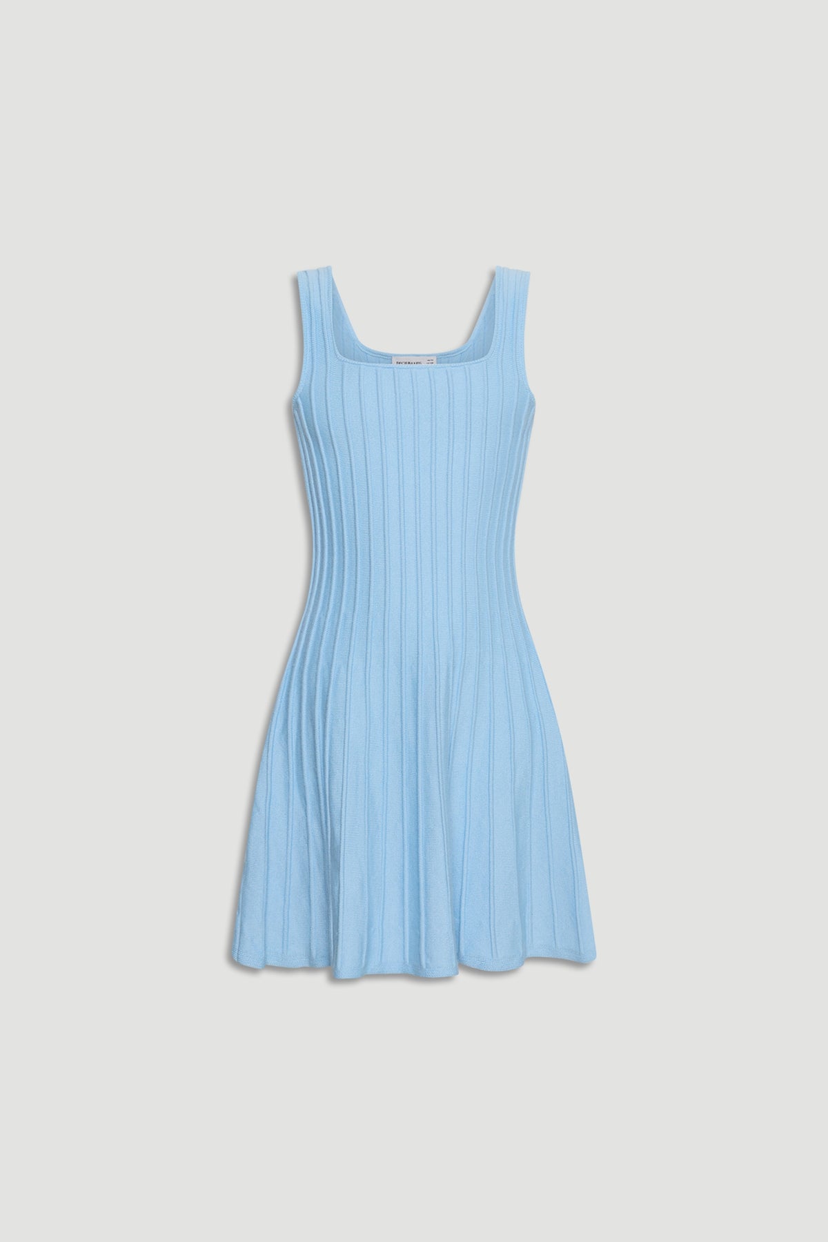 Light blue ribbed knit dress for girls with sleeveless design and flared skirt for a comfortable fit.