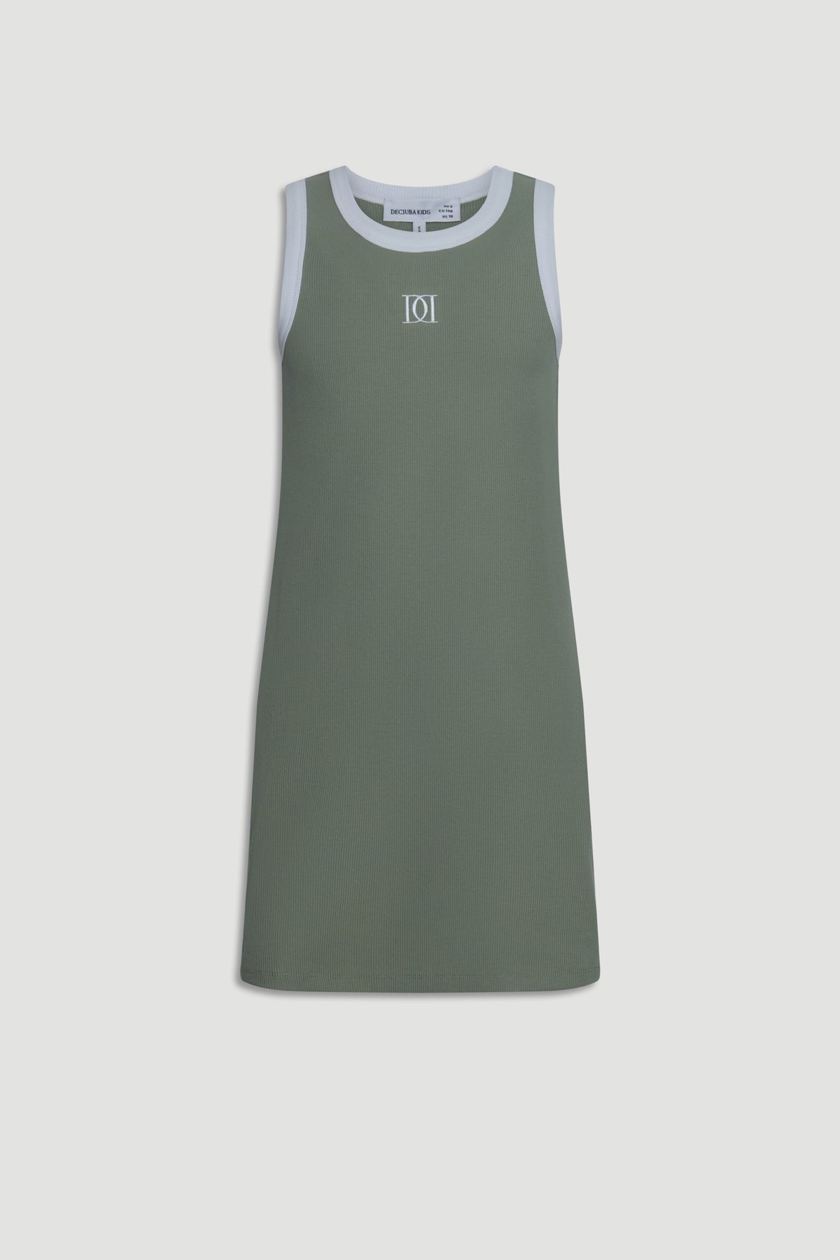 Girls Harper Monogram Dress in olive ribbed knit with white trim and embroidered DD monogram, gallery position 4 portrait view