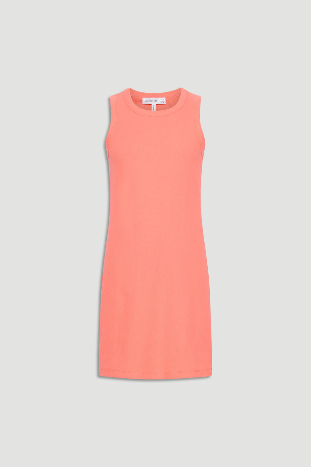 Sleeveless ribbed tank dress in soft papaya pink with a simple, straight cut designed for girls’ everyday wear.