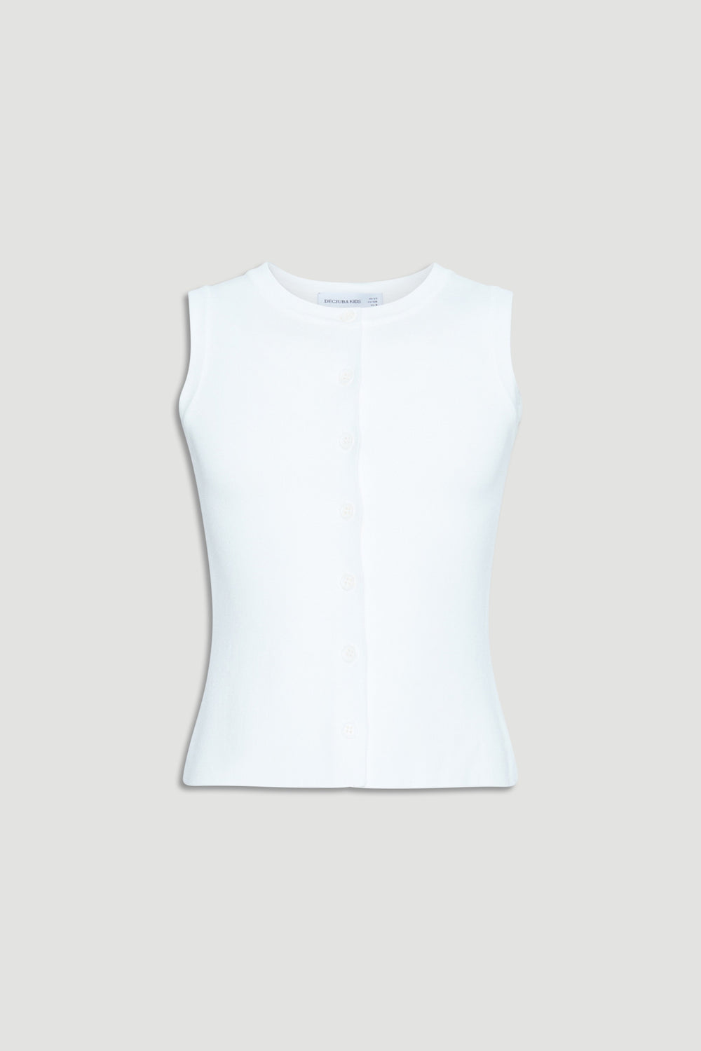 Sleeveless cream knit vest for girls featuring a button-up front and a fitted, streamlined silhouette