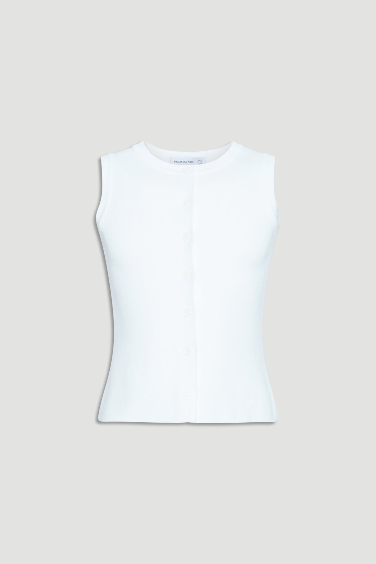 Sleeveless cream knit vest for girls featuring a button-up front and a fitted, streamlined silhouette