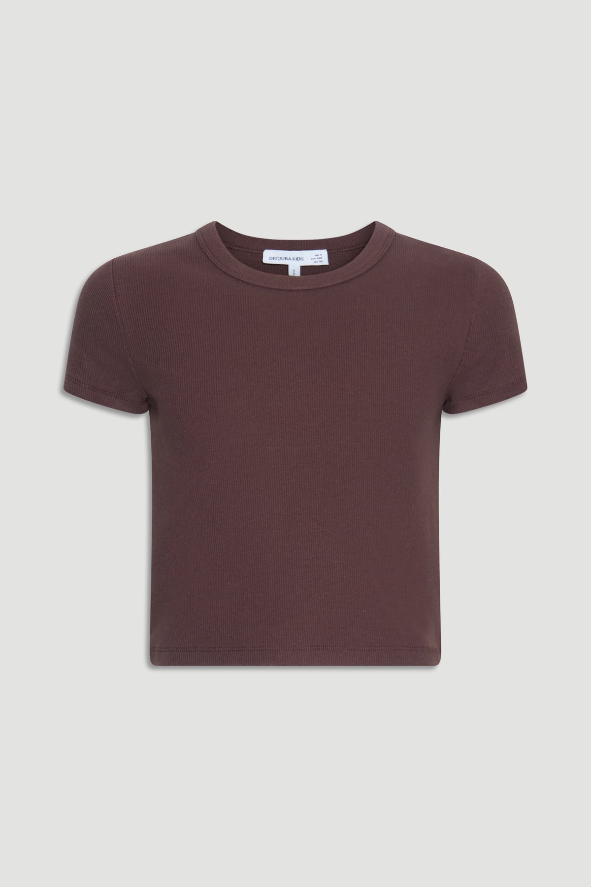 Girls' short-sleeve crop tee in a rich chocolate brown with a soft, ribbed texture for everyday wear