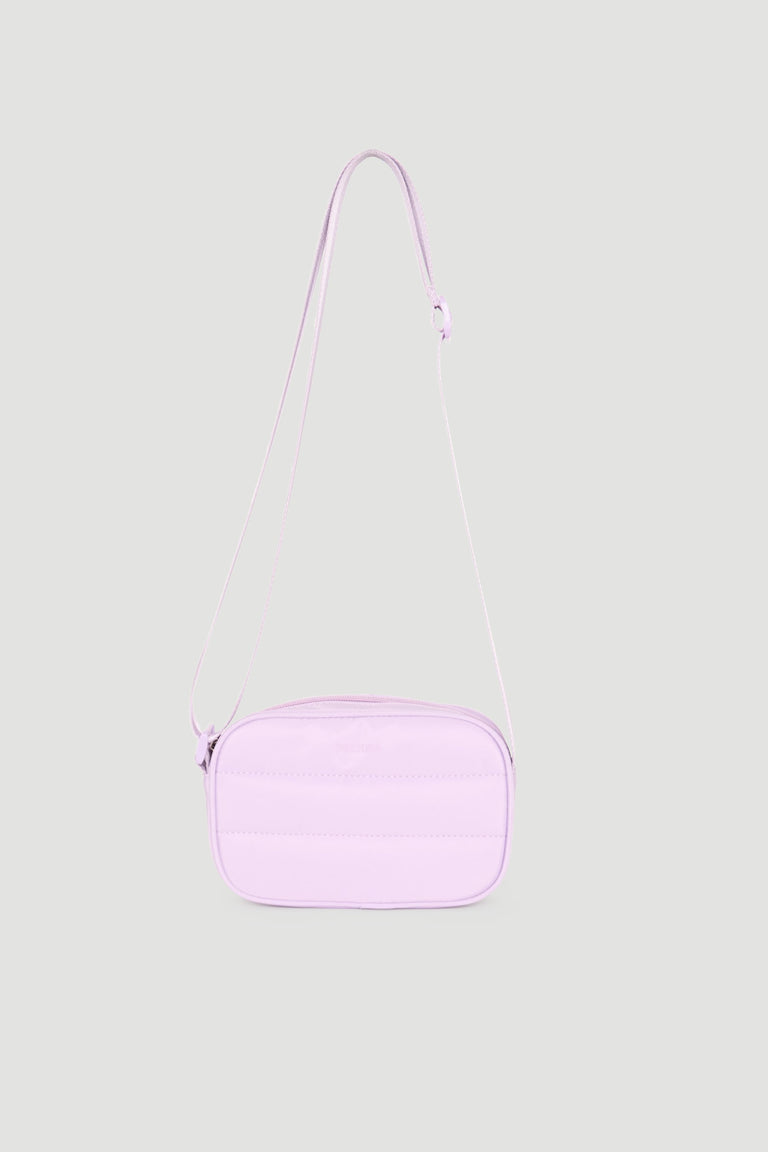 Lilac padded crossbody bag for girls with adjustable strap and smooth minimal design.