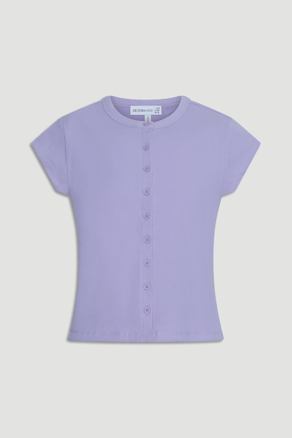 Light purple ribbed girls tee with short sleeves and front button details in a casual, versatile style.