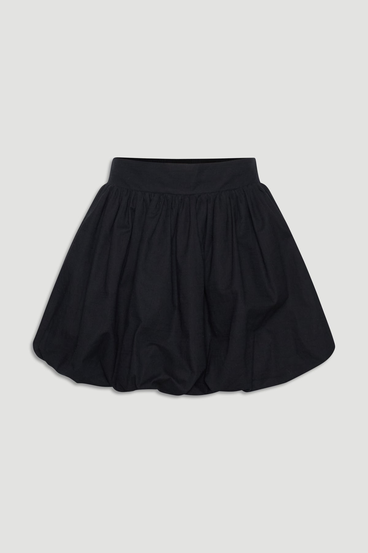 Black bubble mini skirt for girls featuring a gathered waist and voluminous silhouette for playful style