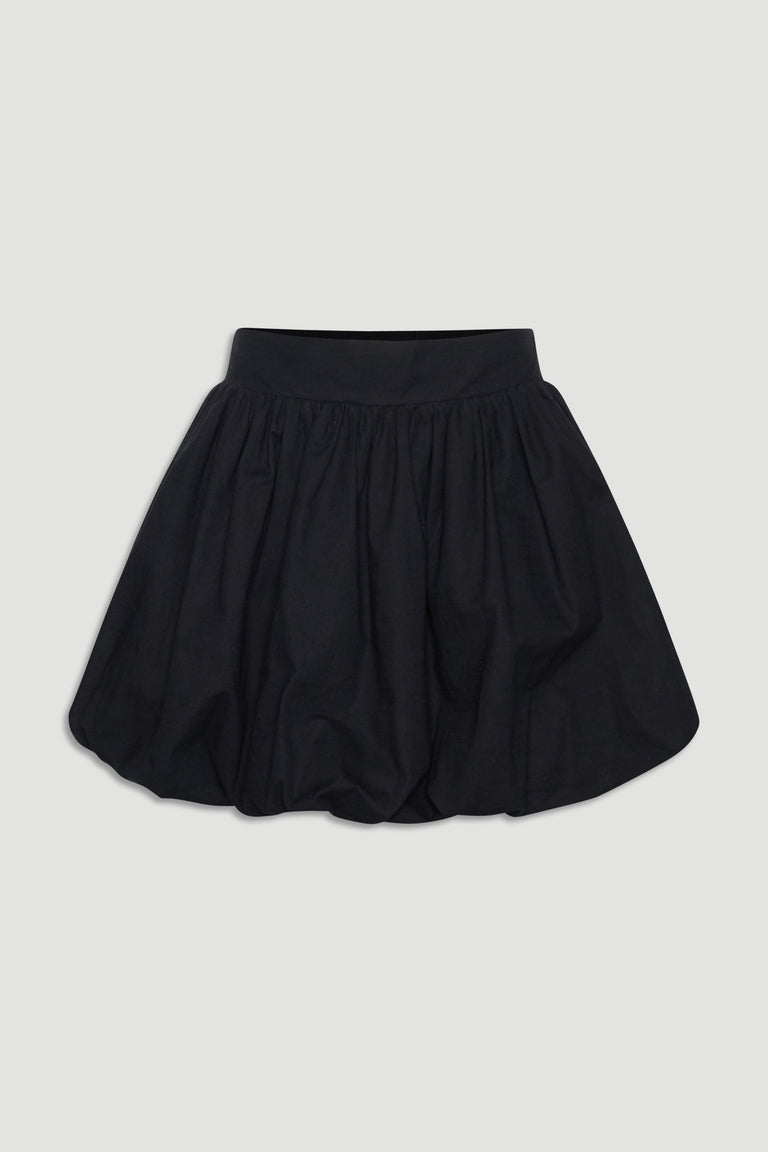 Black bubble mini skirt for girls featuring a gathered waist and voluminous silhouette for playful style