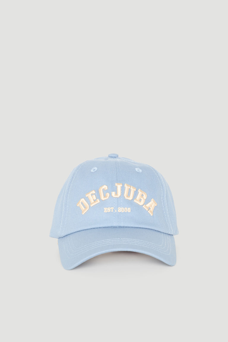 Light blue girls varsity cap with curved brim and embroidered branding for casual, everyday style.