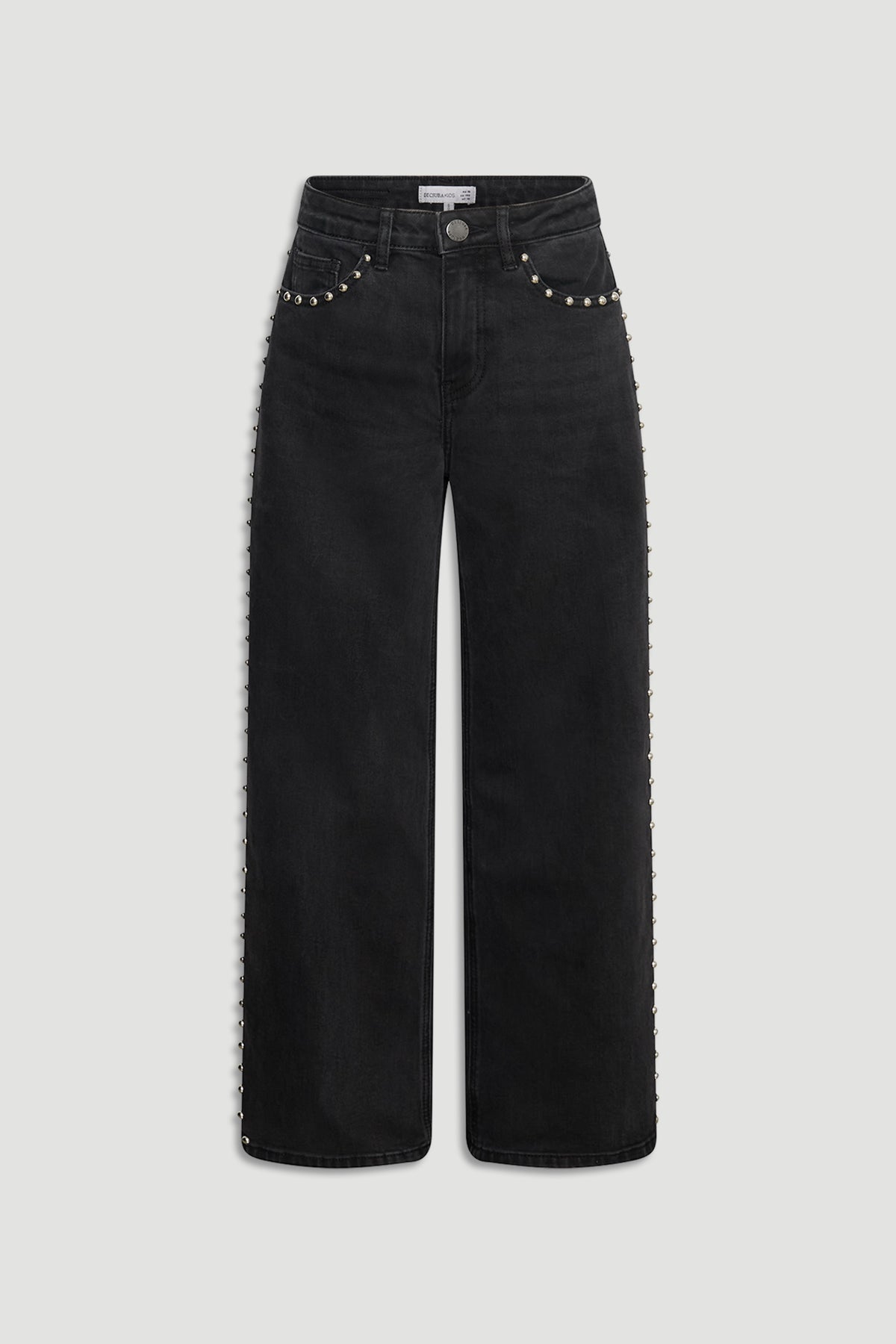 Girls Hailey Studded Jean in black denim with stud embellishments along pockets and side seams by DECJUBA Australian fashion brand