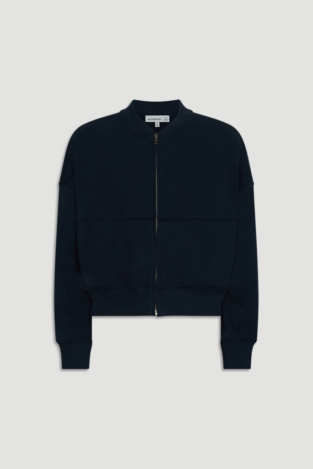 Navy girls’ fleece bomber jacket with a zip front, ribbed cuffs, and a relaxed fit for everyday ease.