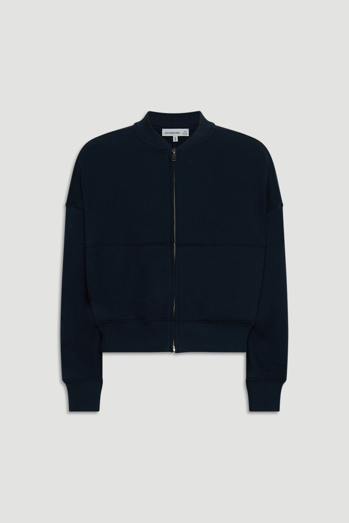 Navy girls’ fleece bomber jacket with a zip front, ribbed cuffs, and a relaxed fit for everyday ease.