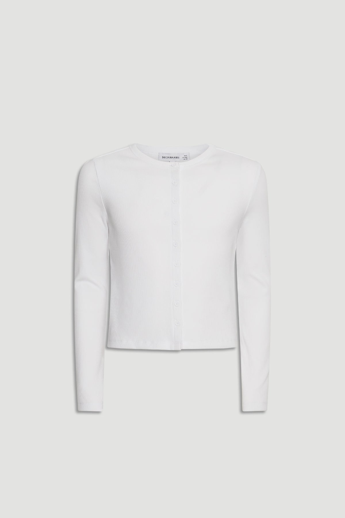 Girls Riley Rib Long Sleeve in white, button-through front, fitted rib cotton, gallery position 4 portrait view