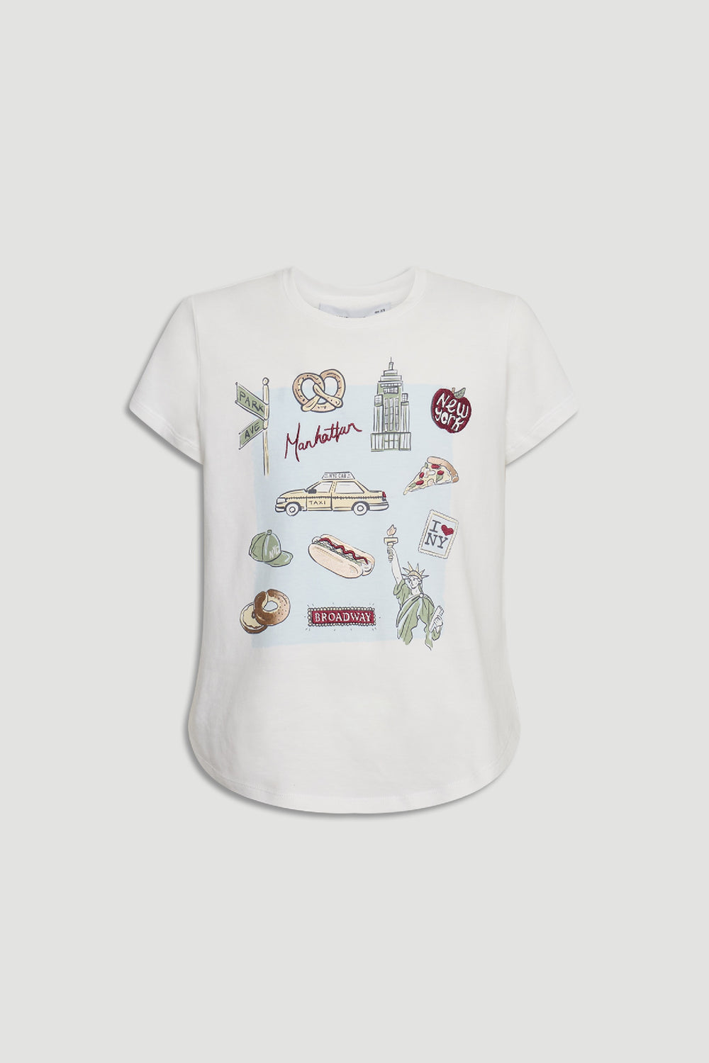 Girls New York City Tee in portrait gallery position 4 featuring iconic NYC symbols and embellishments on a white tee.